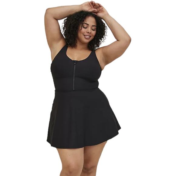 Torrid NWT Corset Shape Lace Up Mid Length Swim Dress Black 00X Compression - Picture 2 of 9